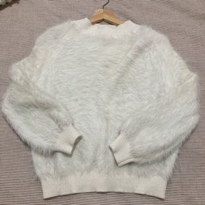 Fuzzy urban outfitters white crew neck sweater